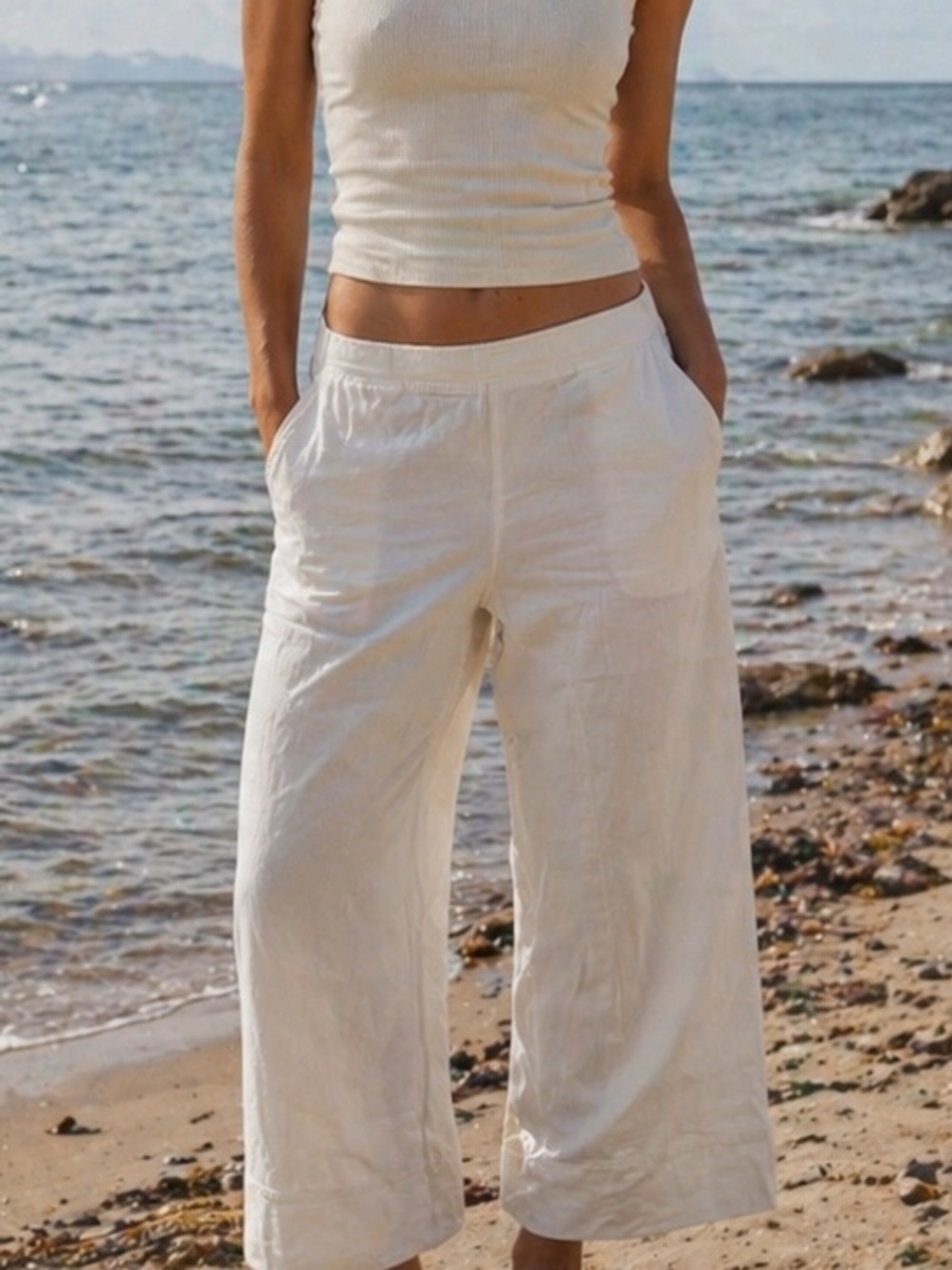 XCVI white Cotton Wide leg Cropped Pull On Pants S